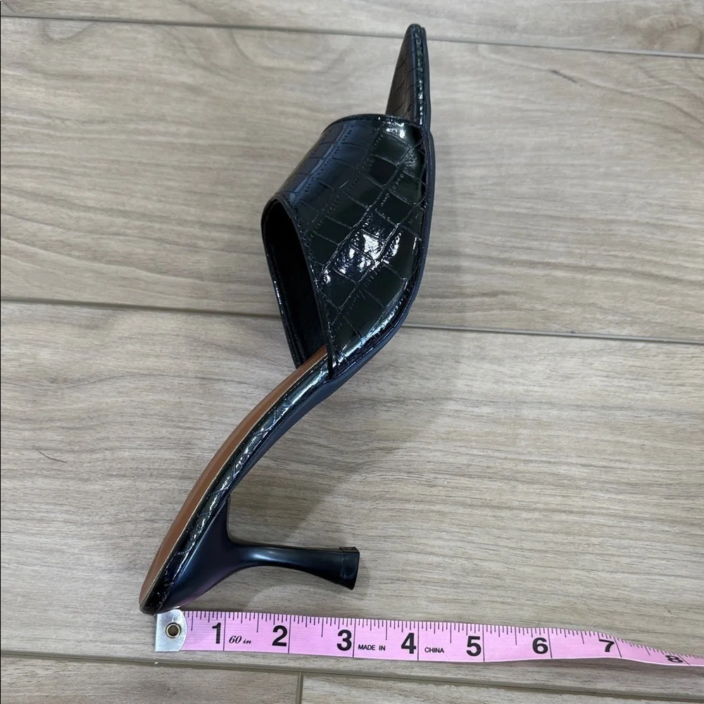SHEIN Black Croc-Embossed Pointed Toe Mule Heels